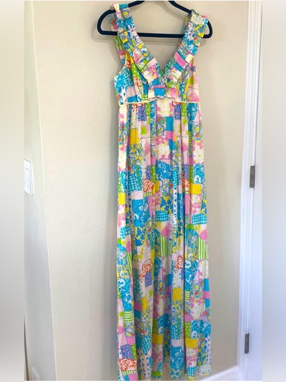 Lilly Pulitzer Margherita Maxi dress in Loco Patch Print Vintage vibes ruffles